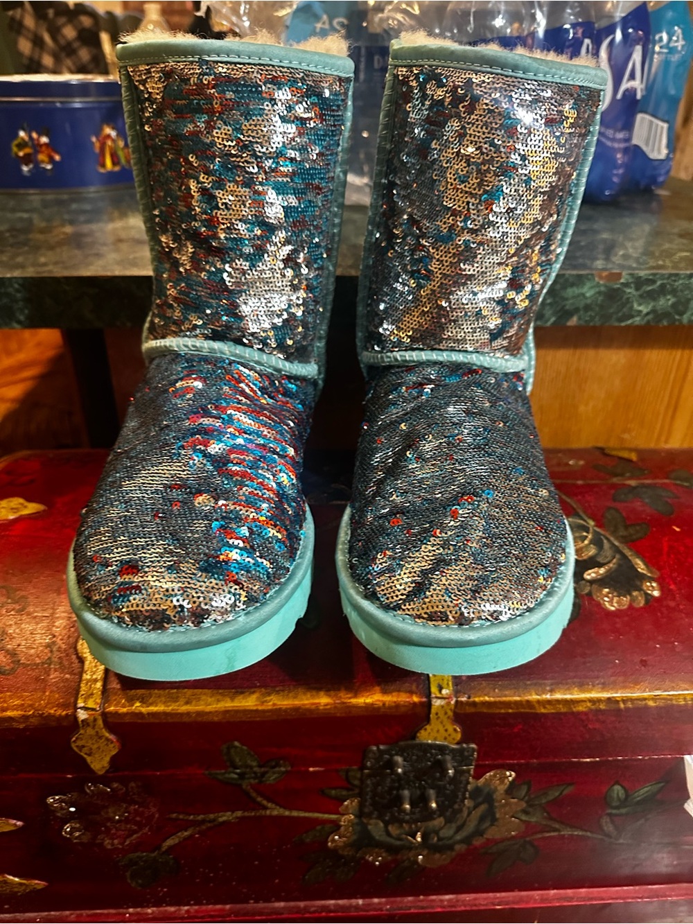 UGG Sequin Aqua Teal Short Boots nwot